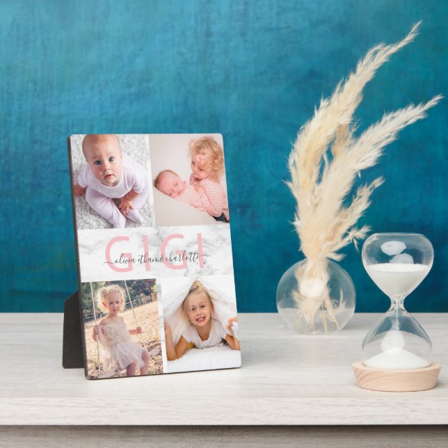 Gigi Grandchildren Photo Collage Marble Blush Pink Plaque (Side)