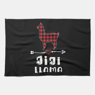 Gigi Llama Christmas Pajama Red Plaid Buffalo Gift Tea Towel