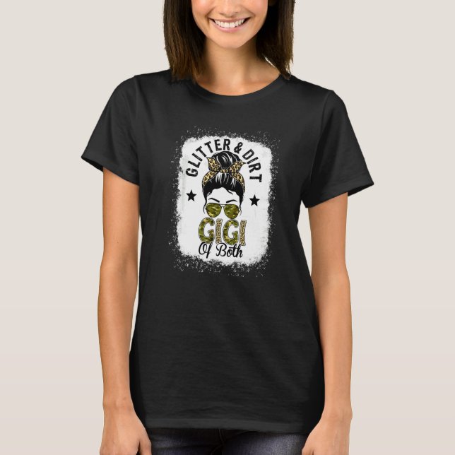 Gigi Of Both Messy Bun Leopard Camo Bleached Mothe T-Shirt (Front)