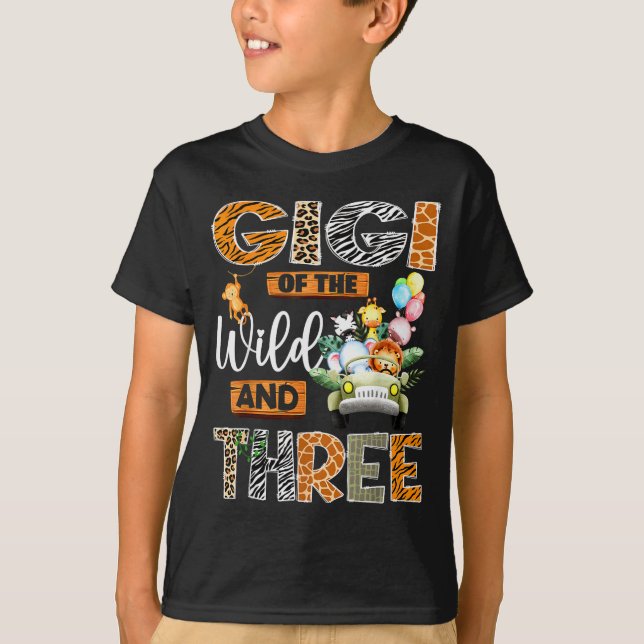 Gigi Of The Wild And Three 3rd Birthday Boy Safari T-Shirt (Front)