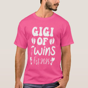 Gigi of Twins est 2025 Cute Groovy Baby Shower Pre T-Shirt