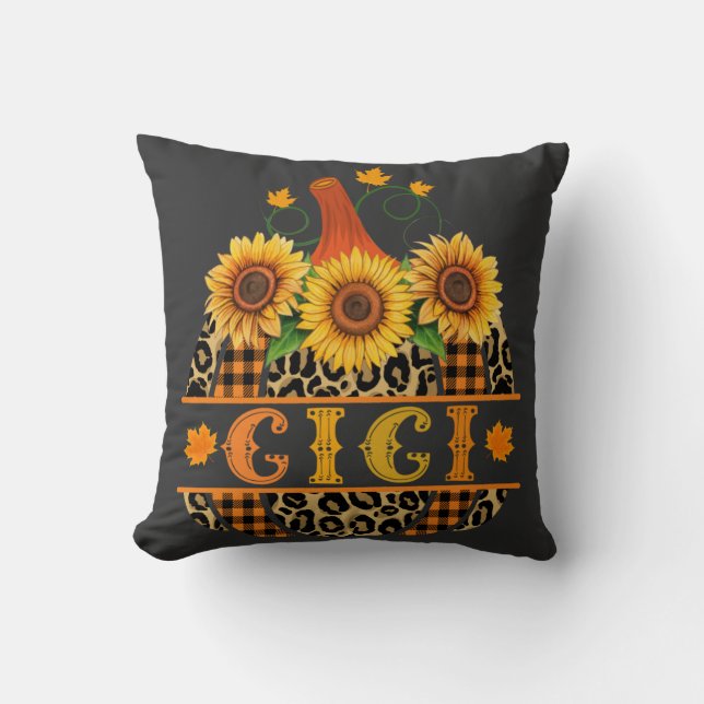 GiGi Pumpkin Leopard Print Sunflower Buffalo Plaid Cushion (Front)