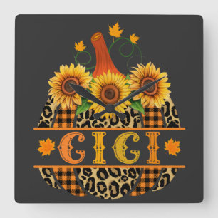 GiGi Pumpkin Leopard Print Sunflower Buffalo Plaid Square Wall Clock