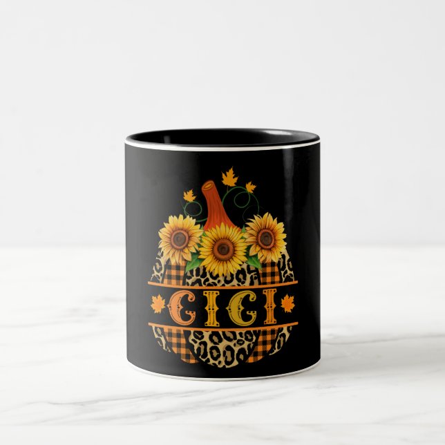 GiGi Pumpkin Leopard Print Sunflower Buffalo Plaid Two-Tone Coffee Mug (Center)