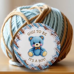 Gigi To Be   Crochet Teddy Bear Baby Shower  6 Cm Round Badge
