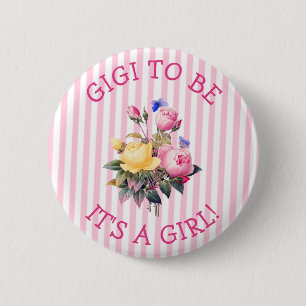 GIGI to be Pink Floral Baby Shower Button