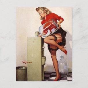 Gil Elvgren - a refreshing lift - Vintage pin up Postcard