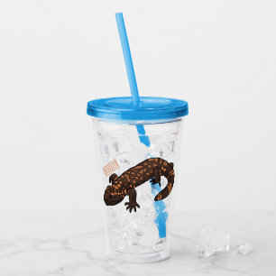 Gila monster cartoon illustration acrylic tumbler
