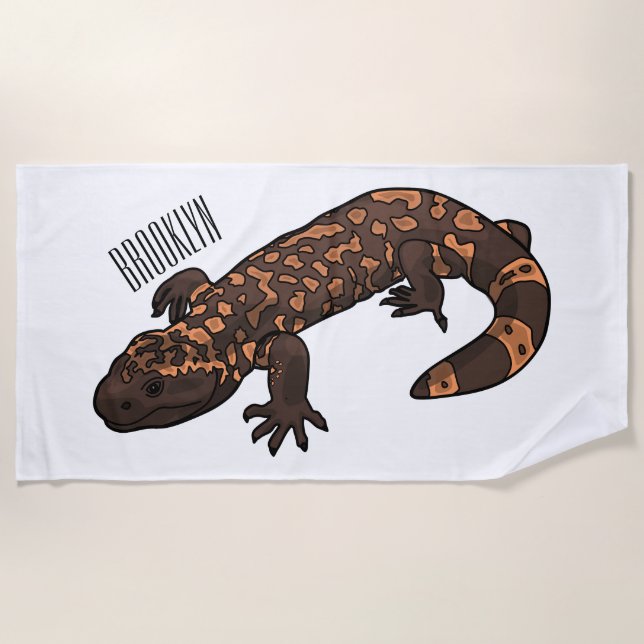 Gila monster cartoon illustration beach towel (Front)