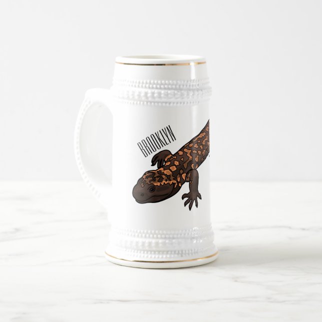Gila monster cartoon illustration beer stein (Front Left)