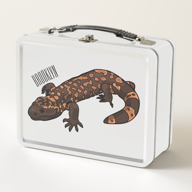 Gila monster cartoon illustration metal lunch box (Front)