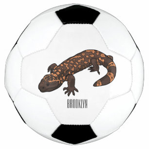 Gila monster cartoon illustration soccer ball