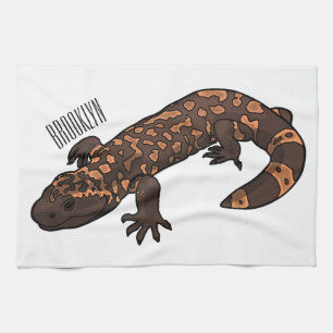 Gila monster cartoon illustration tea towel