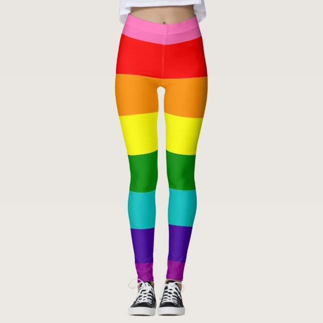 Gilbert Baker Pride Flag Rainbow Striped LGBT Leggings (Front)