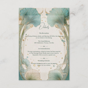 Gilded Age Art Nouveau Teal and Gold Wedding Enclosure Card