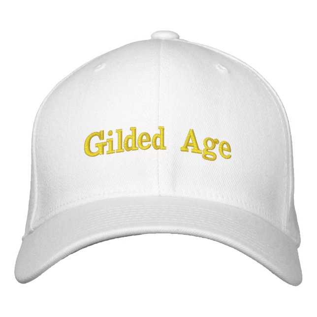 Gilded Age Embroidered Hat – Classic Gold on White (Front)