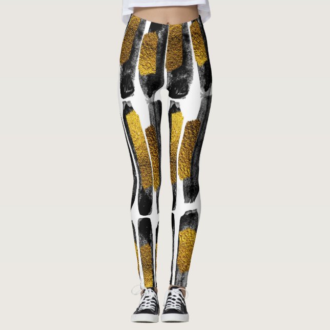 Gilded Artistry: Black & Gold Abstract Leggings (Front)