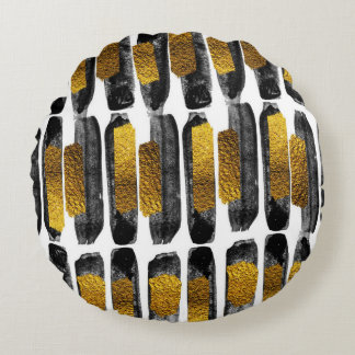Gilded Artistry: Black & Gold Abstract Round Cushion