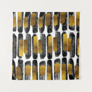 Gilded Artistry: Black & Gold Abstract Tapestry