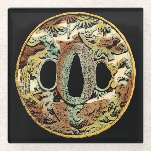 Gilded Asian Medallion by Vision Studio Glass Coaster (Front)