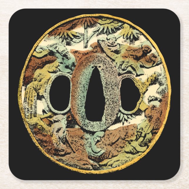 Gilded Asian Medallion by Vision Studio Square Paper Coaster (Front)