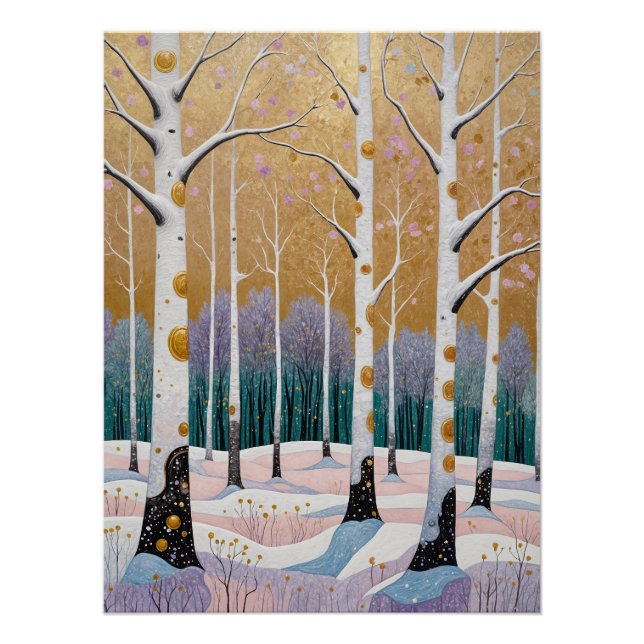 Gilded Aspen Grove: A Winter’s Dream Poster (Front)