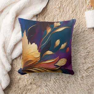 Gilded Bloom – Abstract Floral Composition Cushion