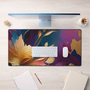 Gilded Bloom – Abstract Floral Composition Desk Mat
