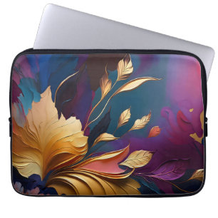 Gilded Bloom – Abstract Floral Composition Laptop Sleeve