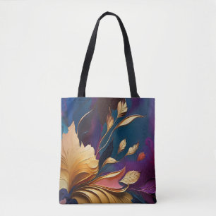Gilded Bloom – Abstract Floral Composition Tote Bag