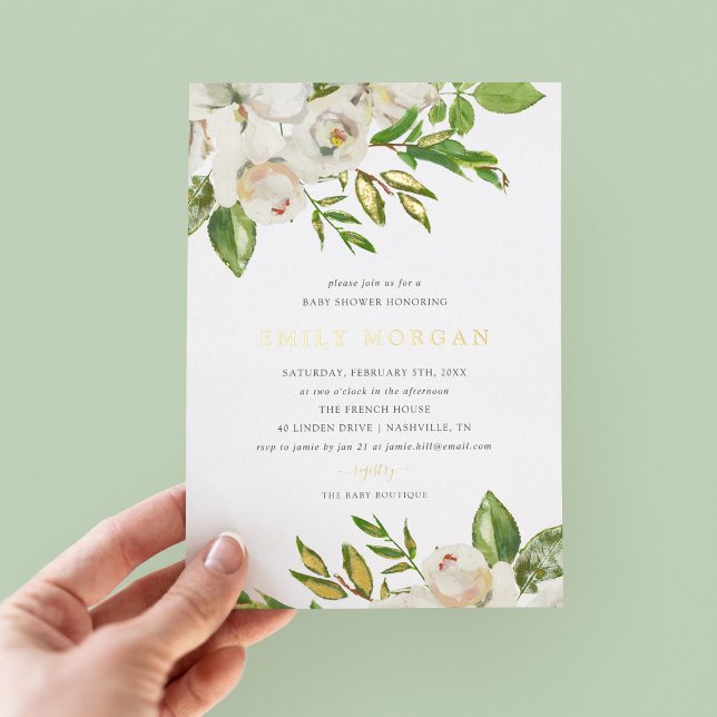 Gilded Blooms Baby Shower Foil Invitation (Creator Uploaded)