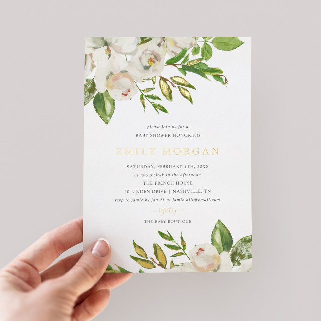Gilded Blooms Baby Shower Foil Invitation (Creator Uploaded)