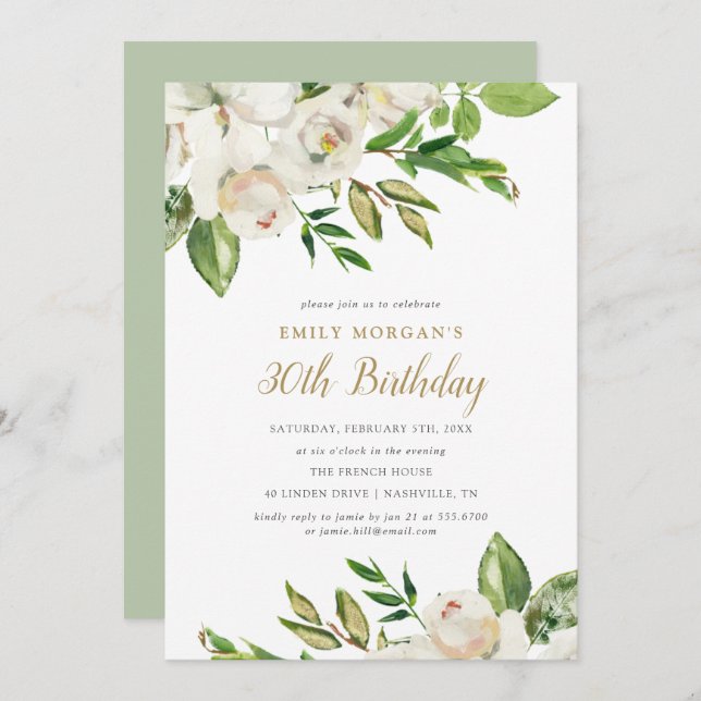Gilded Blooms Birthday Party Invitation (Front/Back)