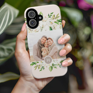 Gilded Blooms Blush Monogrammed Photo iPhone 16 Case