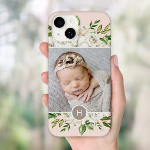 Gilded Blooms Blush Monogrammed Photo iPhone 14 Case