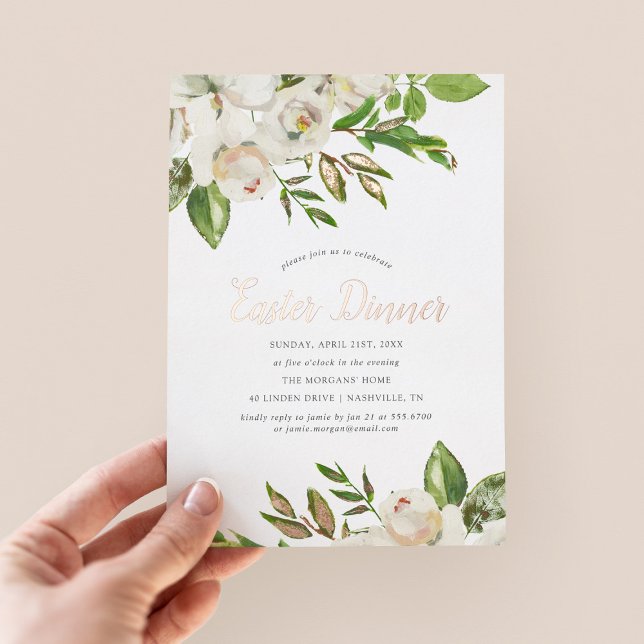 Gilded Blooms Easter Dinner Foil Invitation (Creator Uploaded)