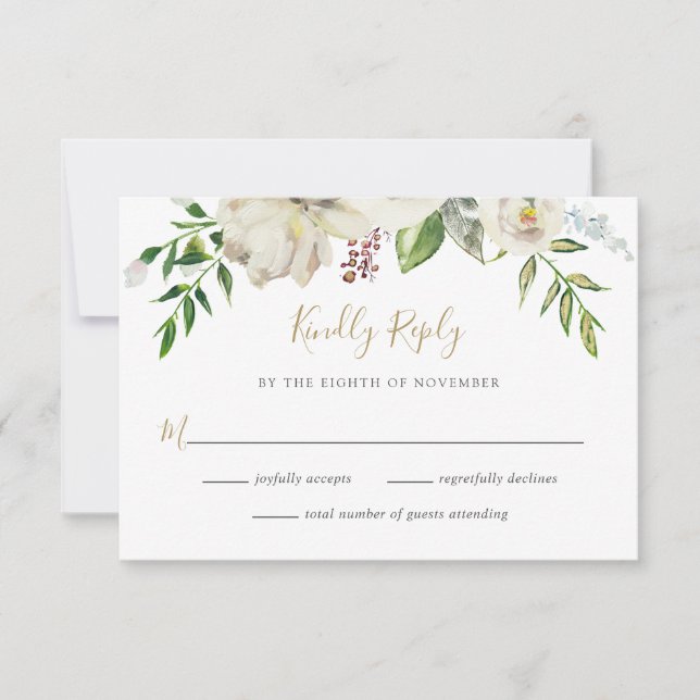 Gilded Blooms Floral Wedding RSVP Card (Front)