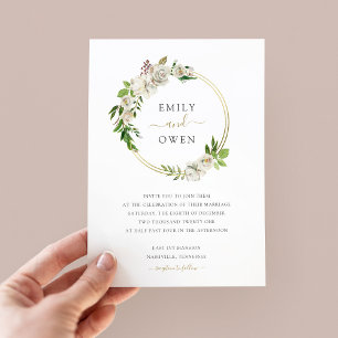 Gilded Blooms Floral Wreath Wedding Invitation