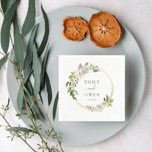 Gilded Blooms Floral Wreath Wedding Monogram Napkin