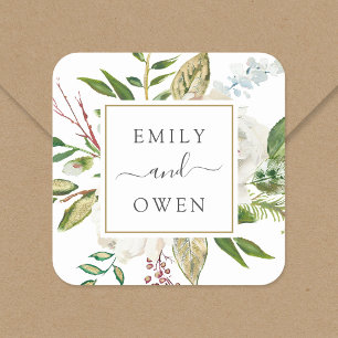 Gilded Blooms Floral Wreath Wedding Monogram Square Sticker