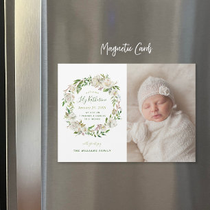 Gilded Blooms Magnetic Photo Birth Announcement