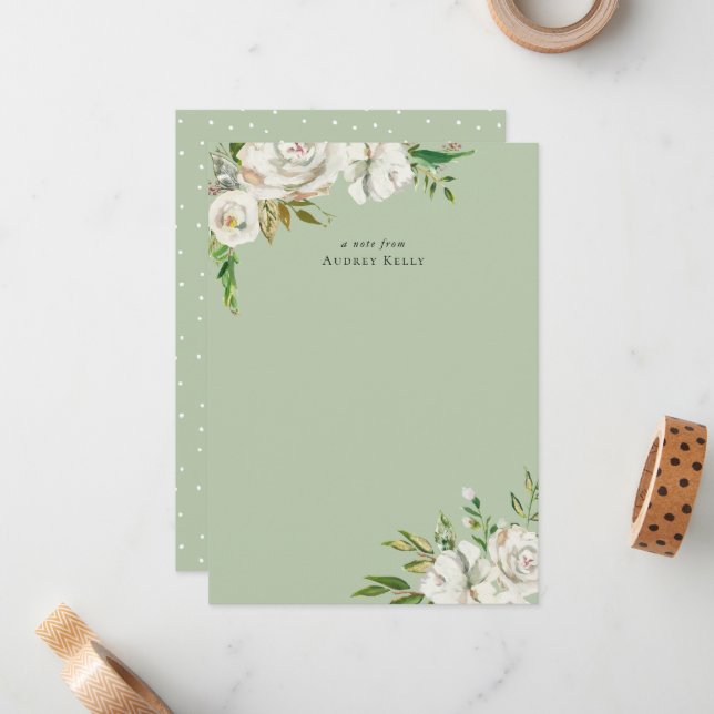 Gilded Blooms Monogram Stationery Note Card (Front/Back In Situ)