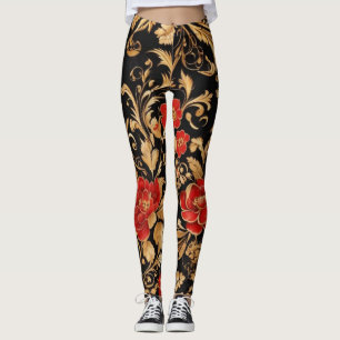 Gilded Blooms: Opulent Floral Leggings