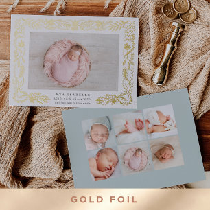 Gilded Branches Foil Birth Announcement