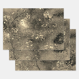 Gilded Bronze Winter Dusk Sky Gold Snowfall Wrapping Paper Sheet