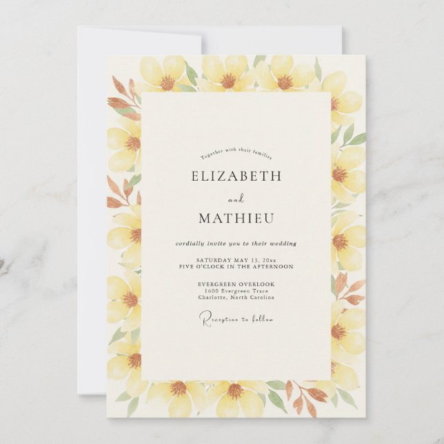 Gilded Butter Yellow Wildflower Wedding Invitation (Front)