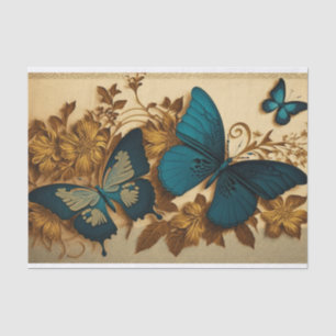 Gilded Butterfly Gold and Blue Decoupage Tissue Paper