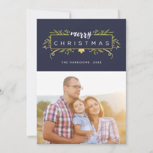 Gilded Christmas Modern Foliage Photo Holiday Card