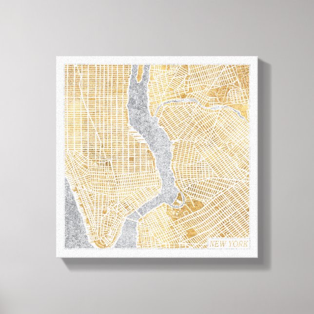 Gilded City Map Of New York Canvas Print (Front)