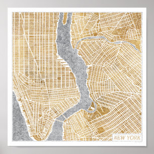 Gilded City Map Of New York Poster